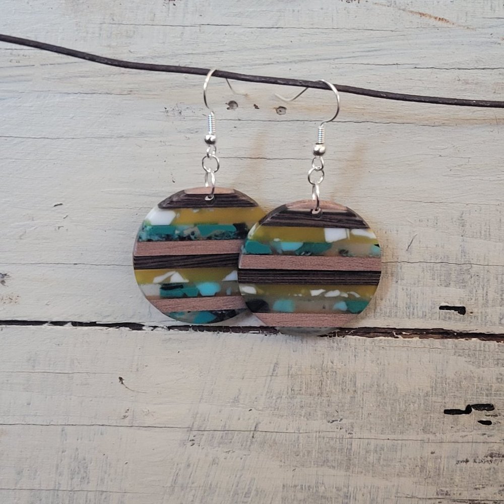 Wood and Resin Earrings - Colorful Circle